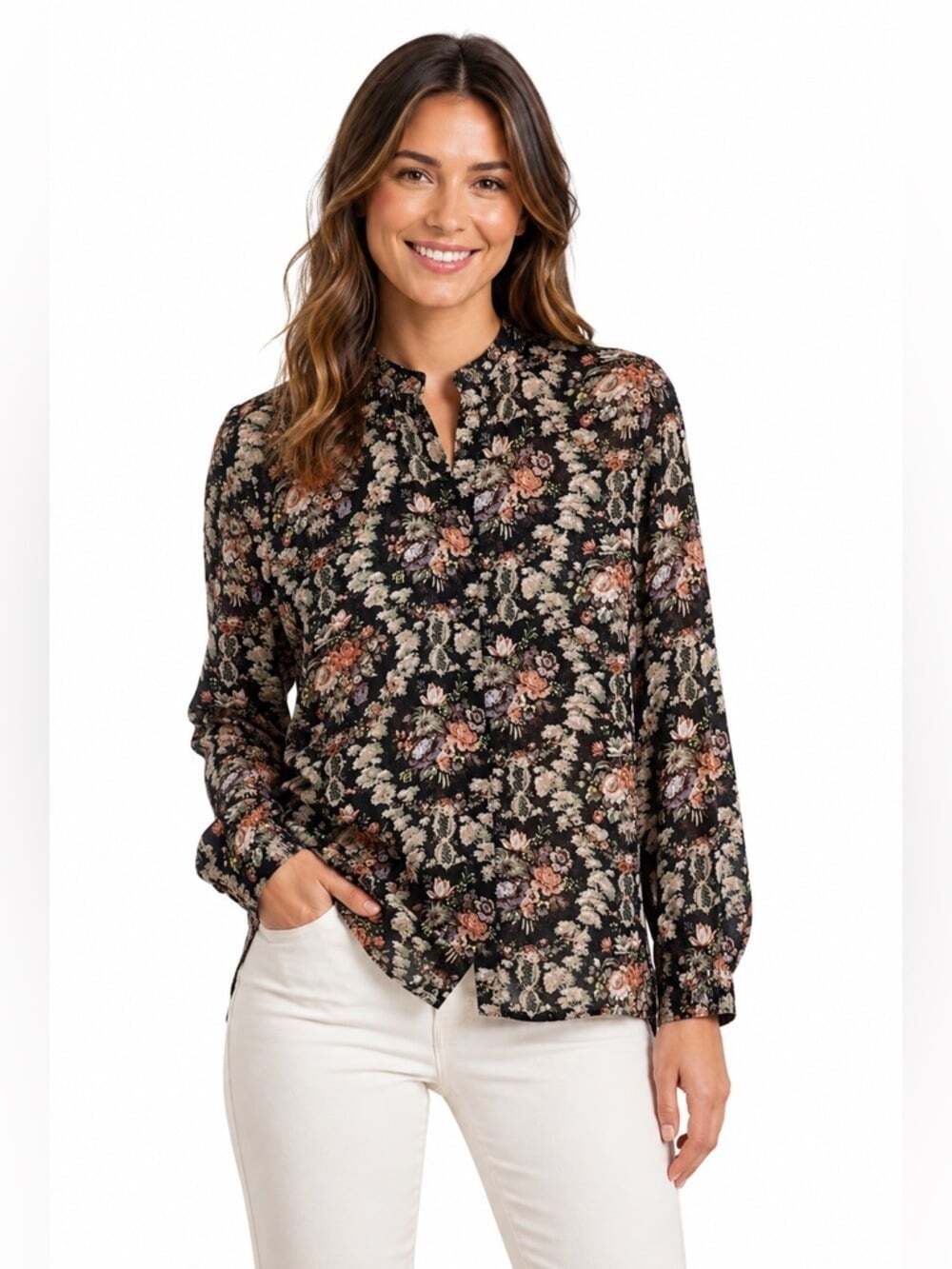Philosophy Republic Clothing Women’s Floral Long Sleeved Sheer Blouse Si…